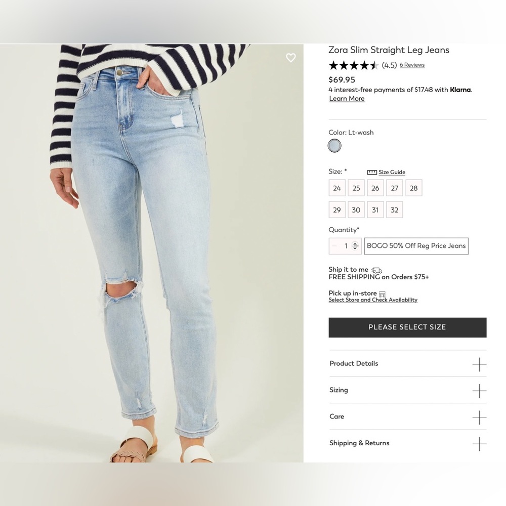 Altar's State, size 28, zora slim straight leg jeans, color: light wash